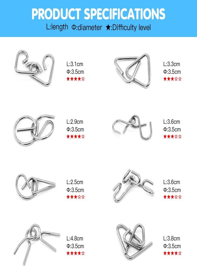 Padike Metal Wire Puzzle 16-Piece Set with Pouch - IQ Test Brain Teaser Disentanglement Chinese Ring Fidget Toy for Kids & Adults - Portable Party Favor - Image 3